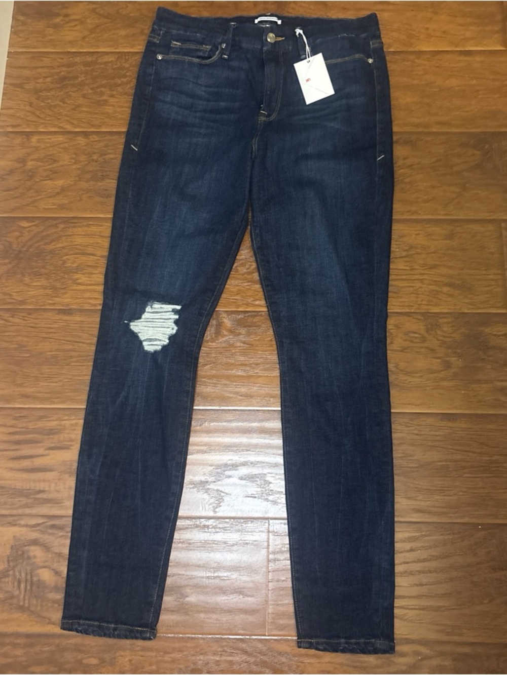 Good American Good Legs Dark Indigo Skinny Jeans with Knee Distress